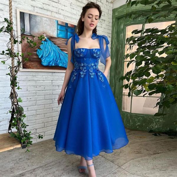 Partykleider Xijun Blaue Stickerei Schmetterling 3D Blumen Prom Schatz -Länge Tüll Abendkleid Brautkleider 2022PartyParty