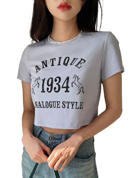 

dazy letter and horse print crop tee m22m#, White