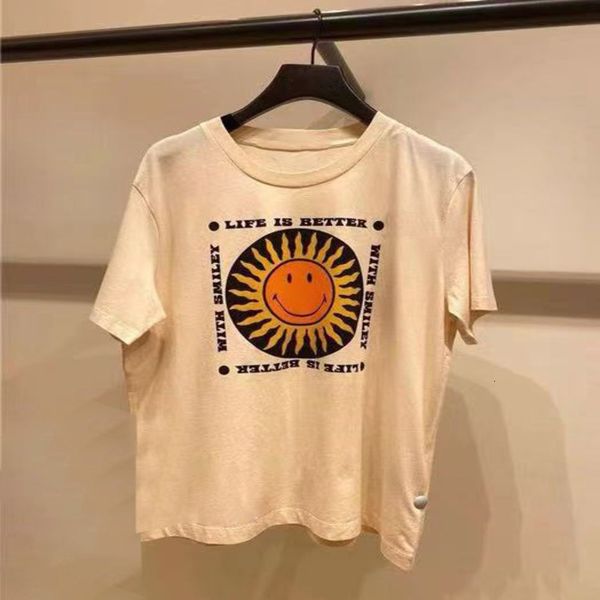 

women's t-shirt fadan spring and summer youth simple style smiling face printed round neck short sleeve t-shirt, White