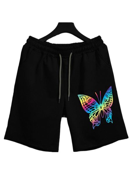 

men reflective butterfly print drawstring waist shorts p1dq#, White;black