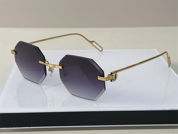 

luxury design sunglasses for men rimless fashion leopard sunglass metal driving glasses designer hexagon uv400 frameless diamond cut lens ey, White;black