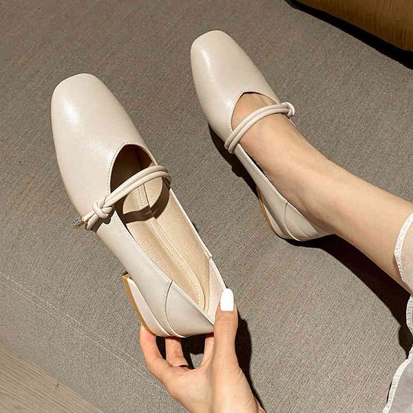 

sandals summer simple and versatile leather mary jane single shoes fairy style shallow mouth gentle thick heel square toe erb4, Black