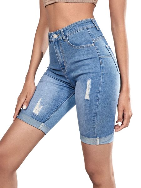

tall high waist ripped frayed cat scratch roll hem denim shorts u9ij#, White;black