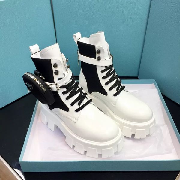 

2022s luxury designer shoes black women ankle boot brushed rois leather & nylon monolith boots platform soled woman shoe winter fashion boot
