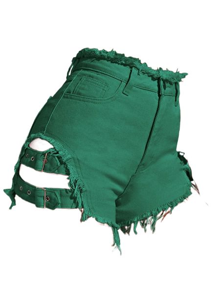 

raw hem strap detail denim shorts t2v3#, White;black