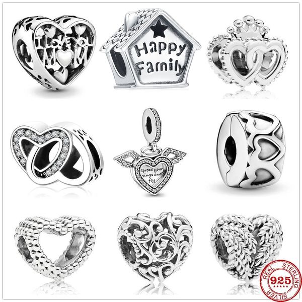 925 Sterling Silver Dangle Charm Forever Family Family Regal of Heart Love Mamãe contas FIT Pandora Charms Bracelet Diy Acessórios