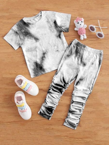 

toddler girls tie dye tee & stacked leggings she, White