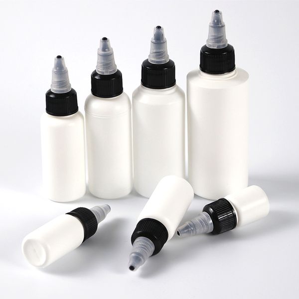 5ml 10 ml 20 ml 30 ml 50 ml 60 ml 100 ml Haustier leeres weißes Haar Öl Plastikflasche mit schwarzer Reinigung Scharfe Düse Deckel Wist Cap Send auf dem Meer