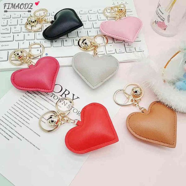 

1pc lovely heart shaped keychain black red peaclove heart exquisite pu leather key chain holder for girlfriend birthday jewelry y220725, Silver
