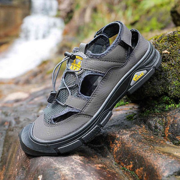

2022 summer new sandals men's breathable outdoor leisure beach shoes baotou cool fashion mesh hole men, Black