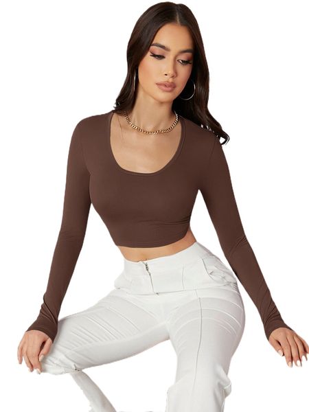 

bae scoop neck solid crop tee d1ci#, White