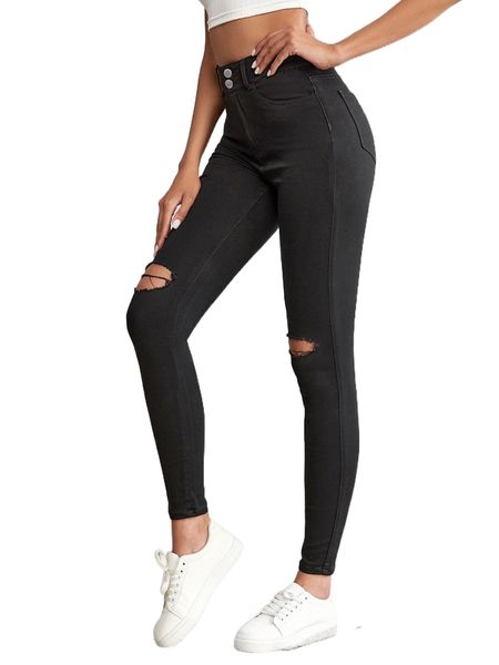 

tall high waist ripped skinny jeans h2xs#, Blue