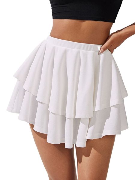 

petite high waist layered hem skirt p5wc#, Black
