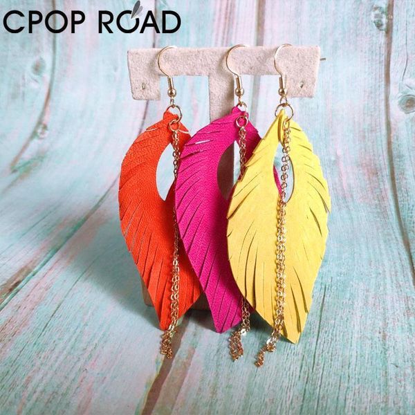 Dangle Chandelier CPOP Brincos de couro Tassel para mulheres Pesquina de carneiro genuíno