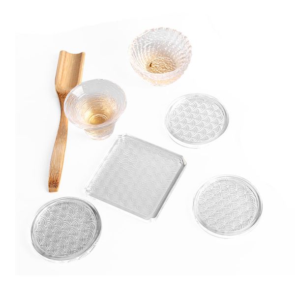 Onda do mar com prova de calor TEXTULTUS GLATE Coaster Clear Glass Coffeer Surice Tea Rest Snack Plate