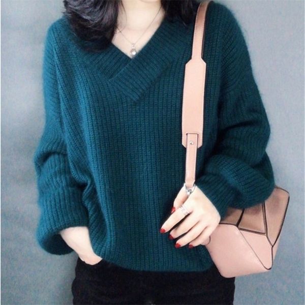 

basic v-neck solid autumn gray sweater pullover women female knitted sweater black 201222, White;black