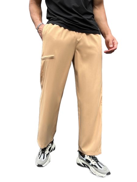 

men solid slant pocket pants b1kr#, Black