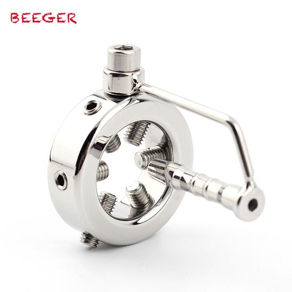 BEEGER Spieß Spiked CBT und Harnröhrenplug, Edelstahl-Penisring mit Plug, Innendurchmesser 28 mm Metall-Cockring