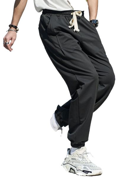 

men solid slant pocket sweatpants z5kl#, Black