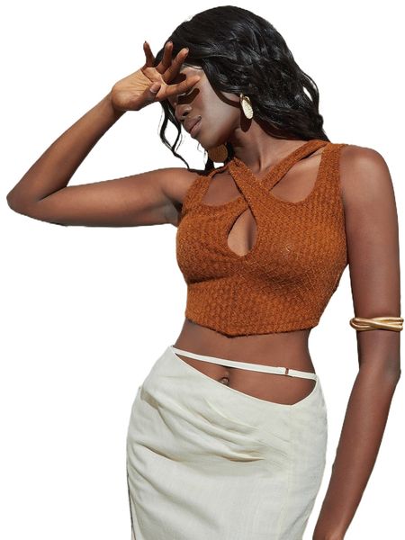 

newness wrap cross cut-out asymmetrical hem tank crop j3ua#, White
