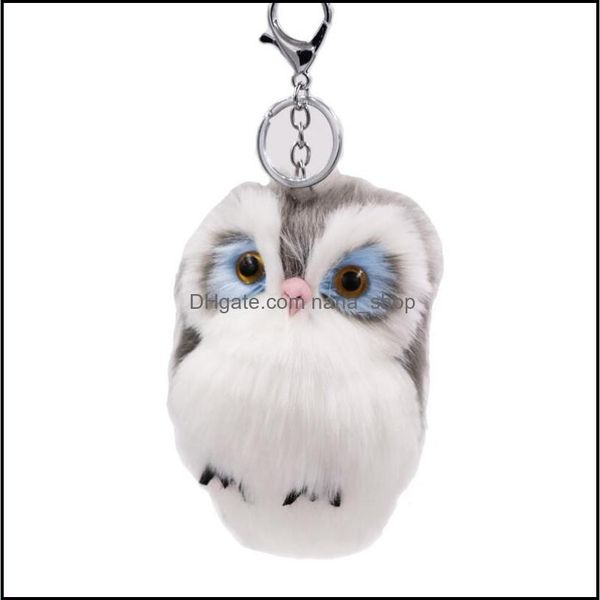 

keychains fashion accessories imitation rabbit fur owl keychain cute kids plush dolls pom soft fluffy charm baby girls women gift drop deliv, Silver