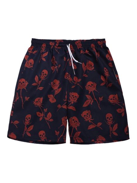 

romwe guys skull & floral print shorts m1vg#, White;black