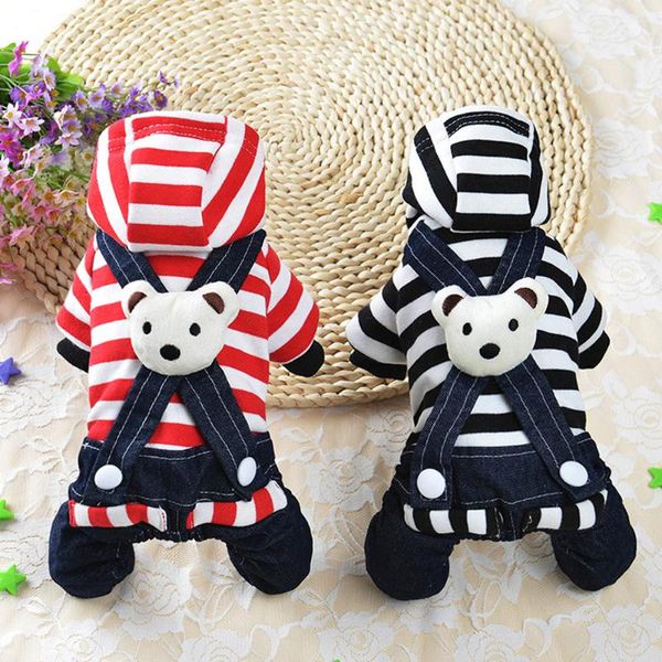 Vendas de vestuário para cães Online Pet Wear Cat Plot Cartoon Beer Listrado Jumpsuit azul Salia rosa Apresentando todos os mais recentes High Stree FashionDog