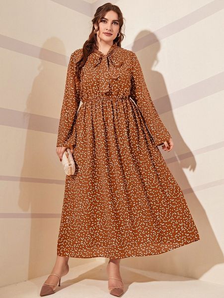 

plus confetti heart print tie neck dress t5ut#, Black