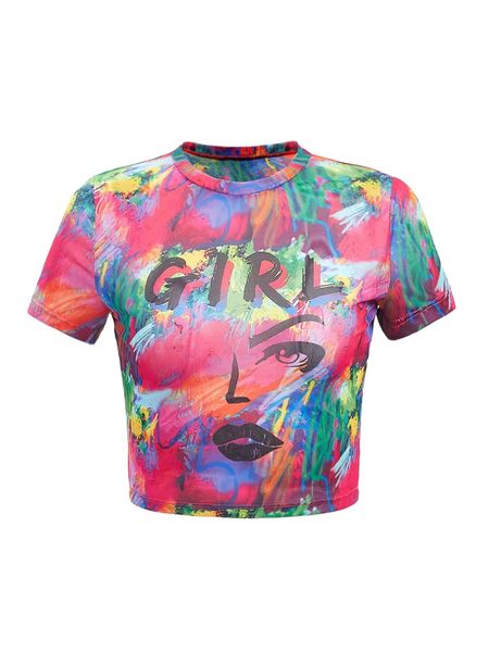 

figure & letter graphic mesh tee 76xf#, White