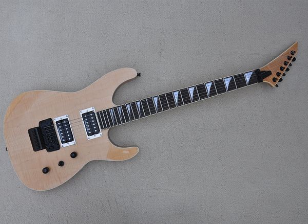 

natural wood color electric guitar with flame maple veneer