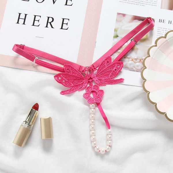 

women's transparent underwear embroidery pearl massage t-pants open crotch t-pants gstrings, Black;white