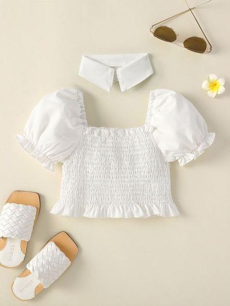 

toddler girl shirred ruffle trim puff sleeve blouse she, White;black