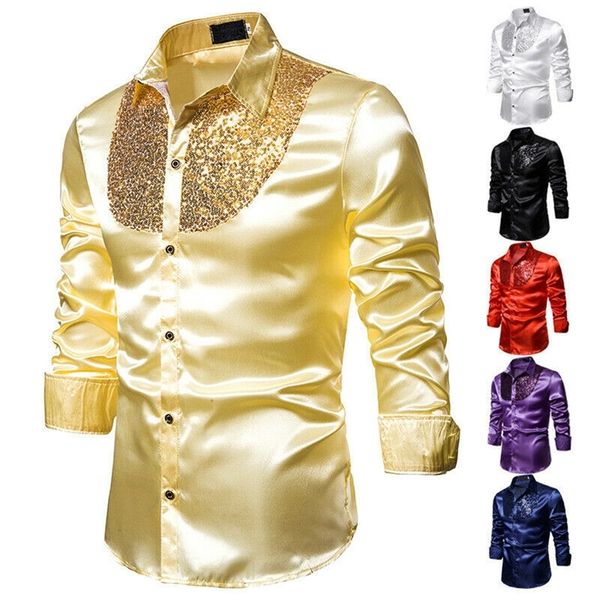 

men long sleeve wedding dress shirt for soft comfortable shine business england style sequin formal 220815, White;black