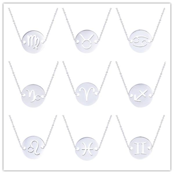 Colares pendentes 1pcs 12Contellation Aries Leo Cancer Libra Aquarius Charms Bracelet Silver Aço inoxidável torça