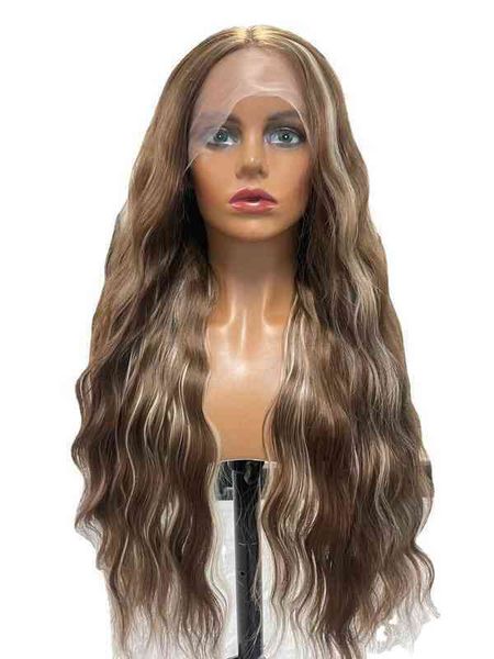 

nxy wigs selling fashion chemical fiber front lace wig brown dot color high temperature silk long straight hair, Black