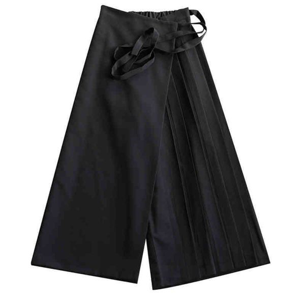 

women's pants [eam] high elastic tail black plywood split white pipes broek new loose fit fashion late spring 2022 1n666 22 1222, Black;white