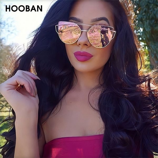 Hooban Classic Cat Eye Sunglasse Fashion Metal Big Cateye Sun Glasses for Ladies Vintage Mirror Shades UV400 220629