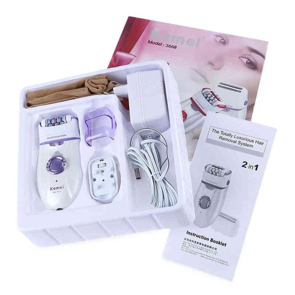 Kemei 2 In1 Vrouwen Elektrische Epilator Dame Scheerapparaat Hair Remover Facial Lichaam Been Haar Trekken Ontharingscr￨me Apparaat Bikini 220509