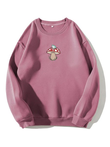 

frog & mushroom print thermal pullover u4ag#, Black