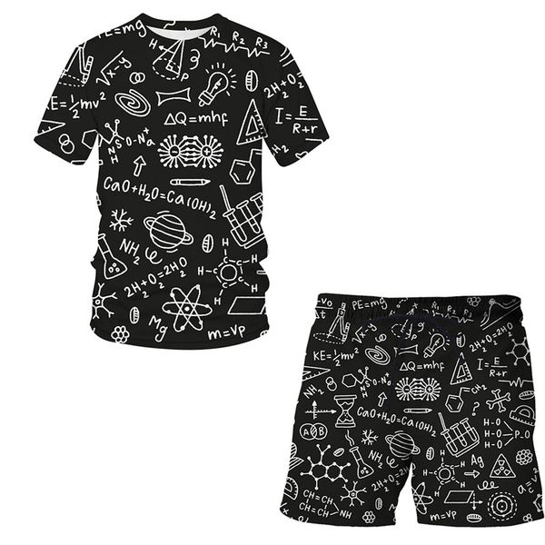 

summer mathematical formula 3d printed men's t-shirt shorts set men's sportswear tracksuit o neck short sleeve men's clothing, Gray