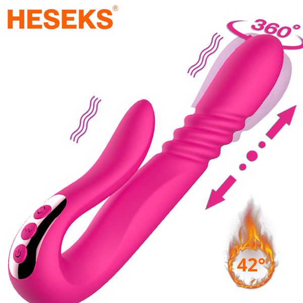 Вибратор дилдо Heseks Автоматическое телескопическое вращение нагревание 10 скоростей вибрация g-spot clitoris vaginal massage sexy toys женщины