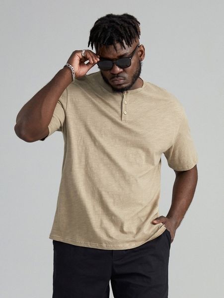 

extended sizes men buttoned half placket v4dl#, White;black