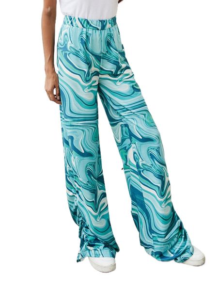 

marble print ruched hem wide leg sweatpants v6pl#, Black;white
