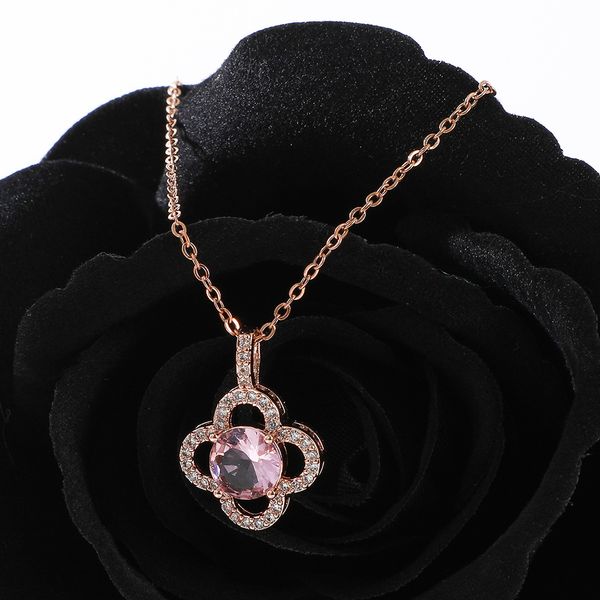 

new design four-leaf clover pendant necklace for women girls fashion zircon stainless steel christmas gift jewelry good luck womens necklace, Silver