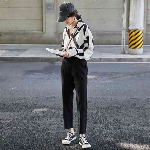 

women blouses fashion striped printing long sleeve shirt casual office ladies blouse loose women clothes 210702, White