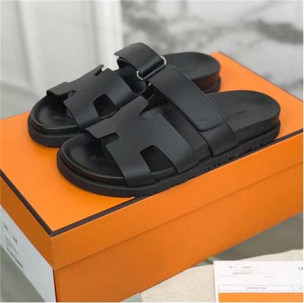 

designer lady sandal slippers slide beach classic flat sandals h chypre sandal summer men leather flip flops woman slipper size 35-40, Black