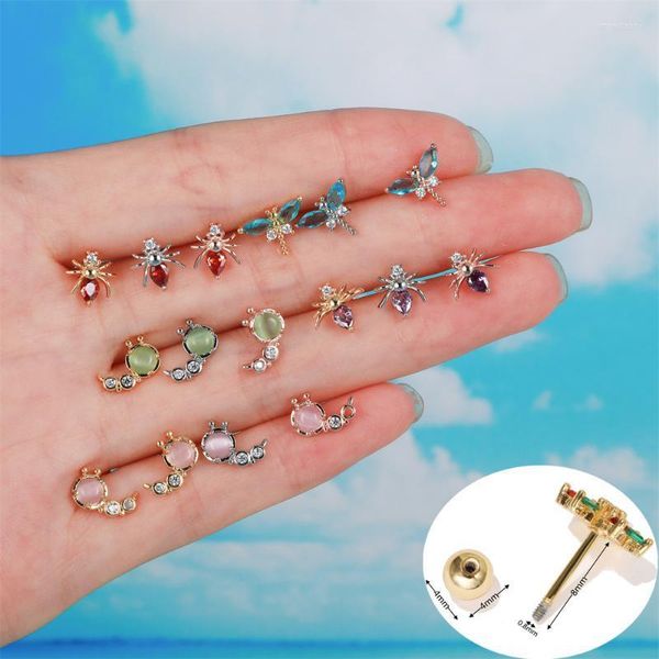 Stud 1 pezzo multicolore ragno libellula zircone piercing in rame vite orecchini a sfera gioielli per le donne regalo carino per festeStud Moni22