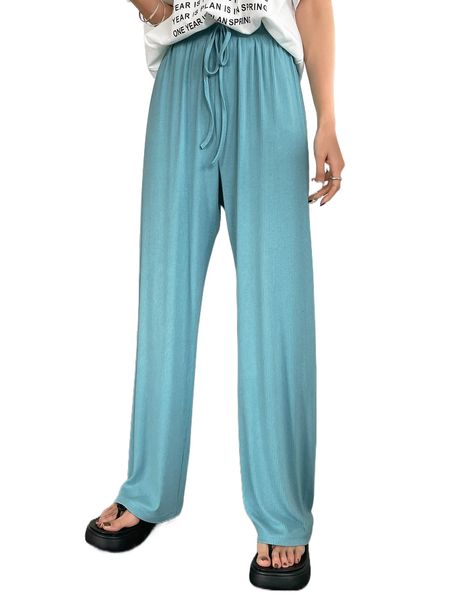 

dazy drawstring waist wide leg pants u17f#, Black;white