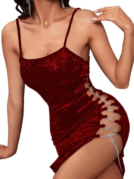 

sxy chain lace up side velvet cami bodycon dress w9oq#, Black;gray