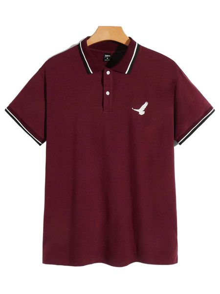 

men bird print striped trim polo shirt t2ql#, White;black